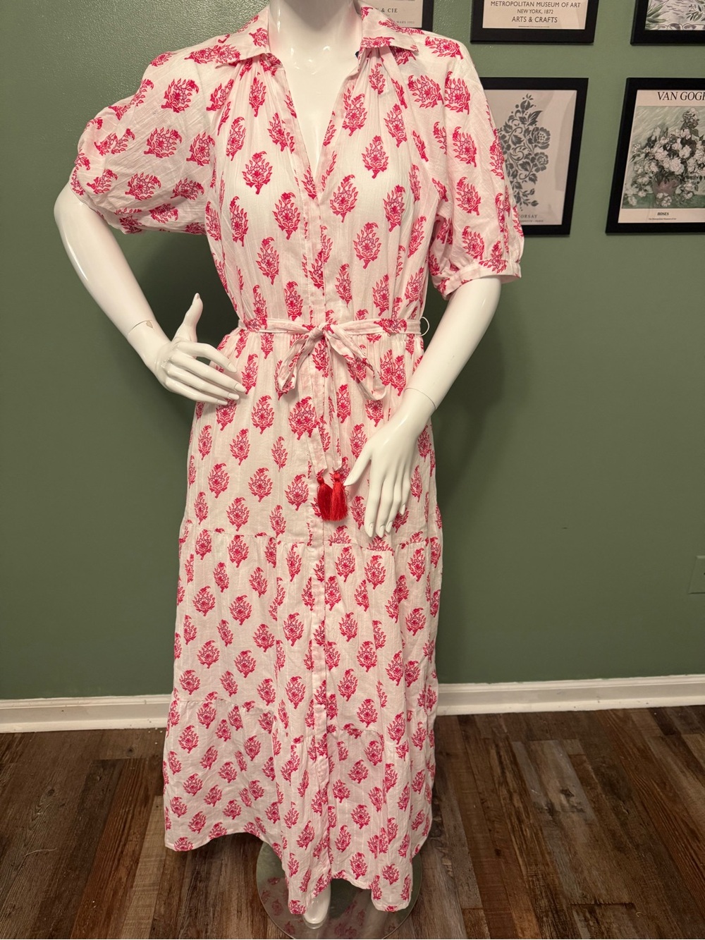 Roller Rabbit White Maxi Dress with Pink Floral Print NWT Size S